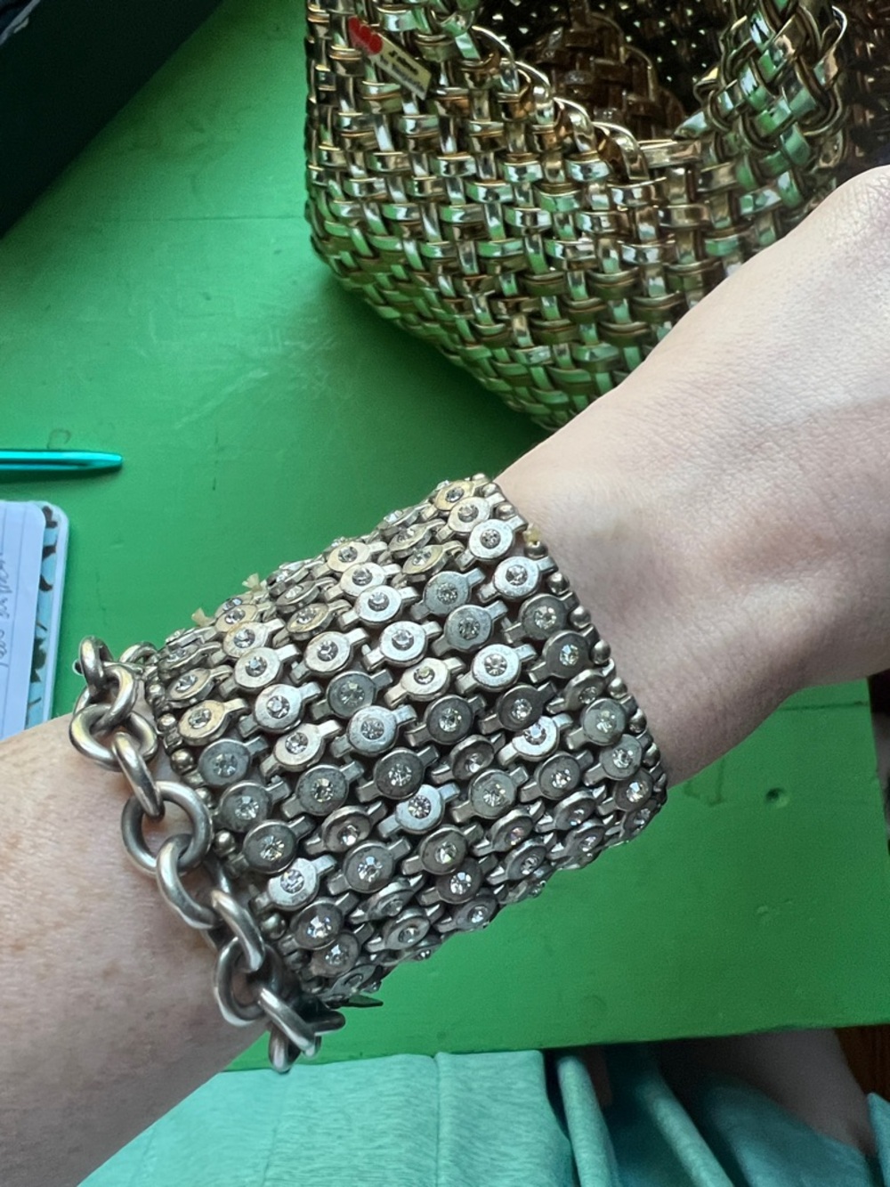 silver-Tone Crystal Wide Cuff Bracelet (stretchy)
